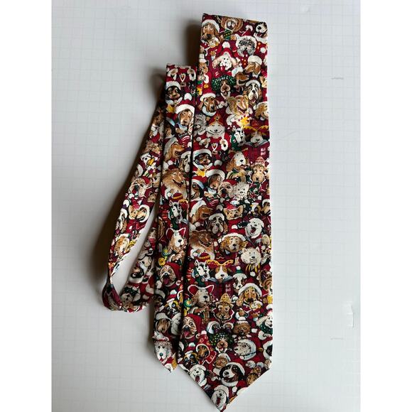 Woodward Vintage Silk Mens Neck Tie Christmas Holiday Dogs Santa Hats - Picture 7 of 8